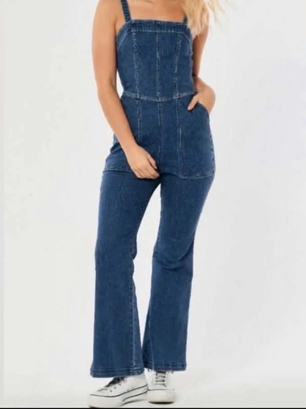 Hollister Denim Flare Leg Corset Jumpsuit, size small long, new!